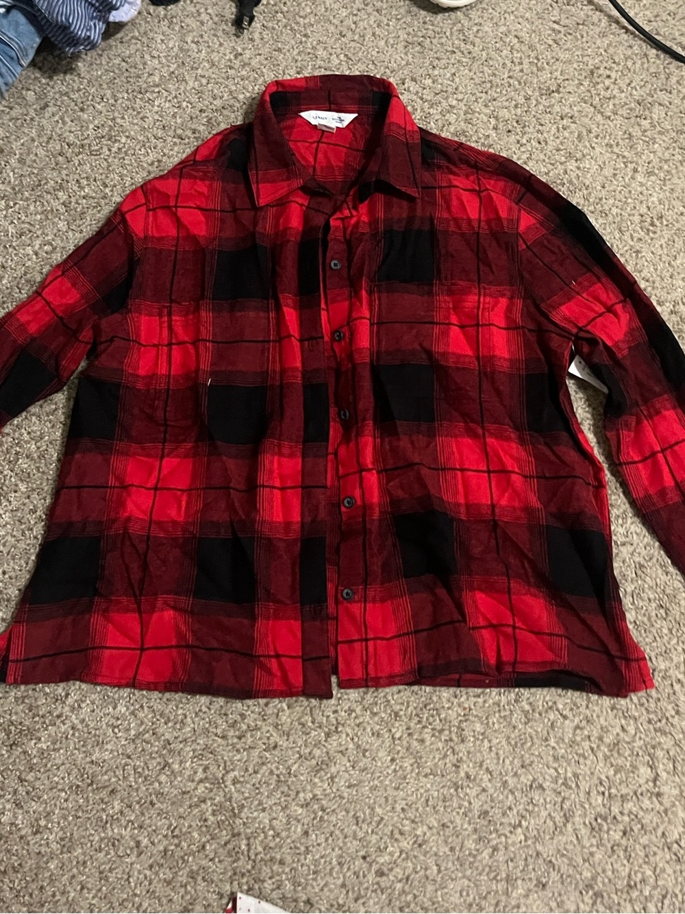 Old Navy Red and Black Plaid Boyfriend Shirt